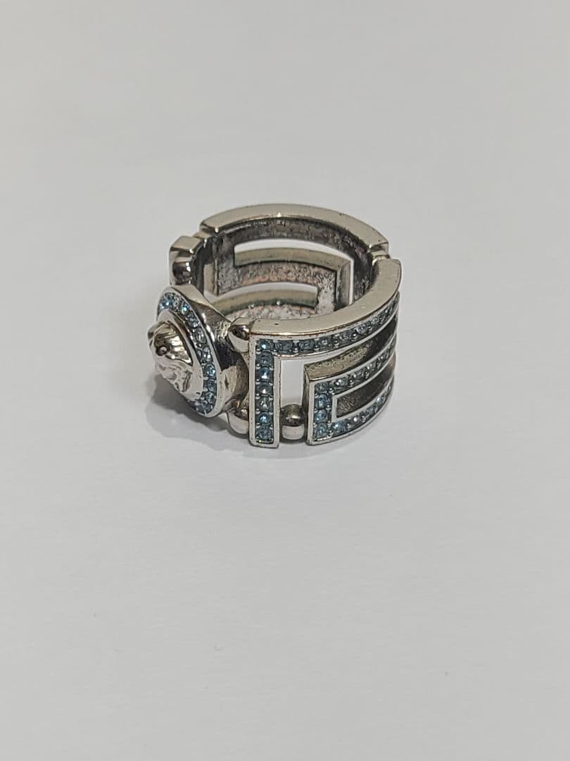 ヴェルサーチ　メデューサリング　ラインストーン　シルバー✕ブルー