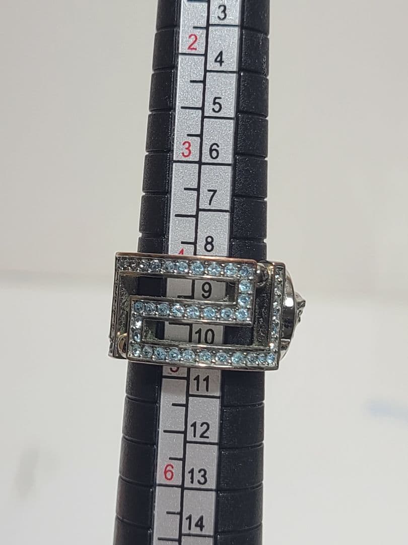 ヴェルサーチ　メデューサリング　ラインストーン　シルバー✕ブルー