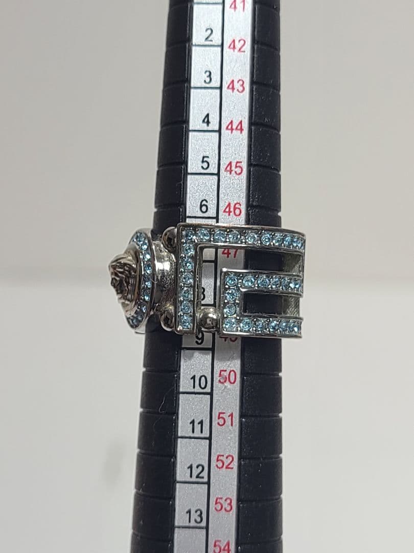 ヴェルサーチ　メデューサリング　ラインストーン　シルバー✕ブルー