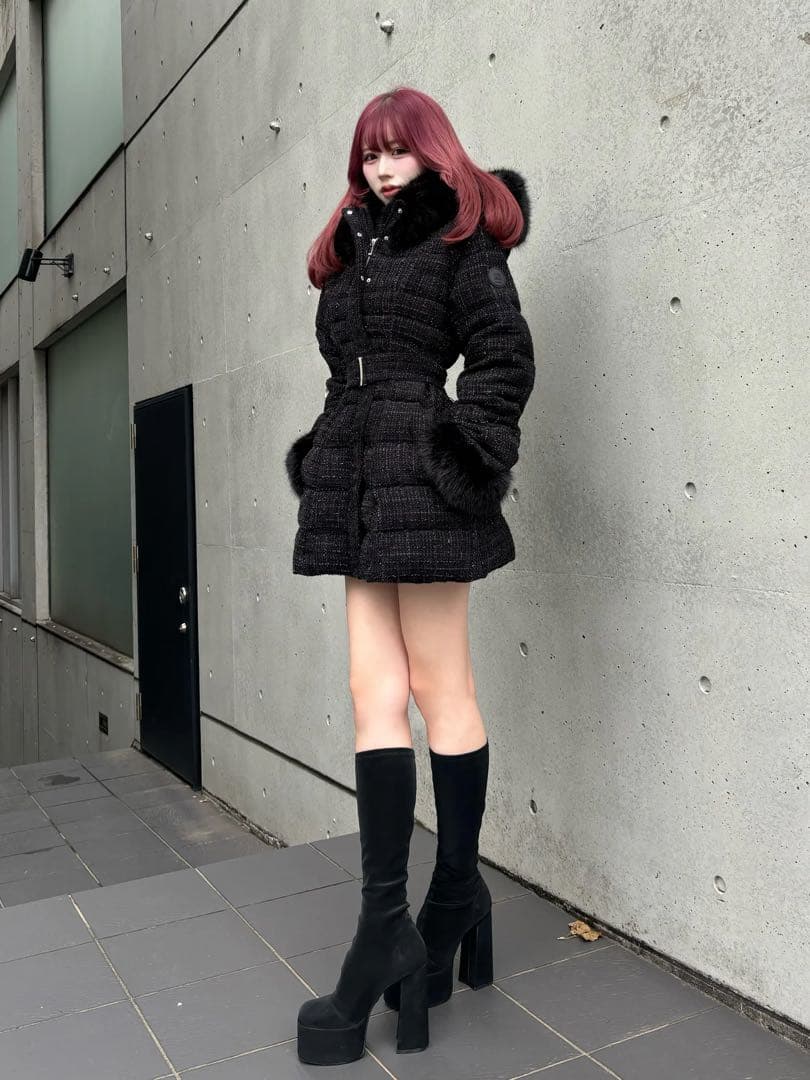 Darich レディミディツイードダウンコート BLK S