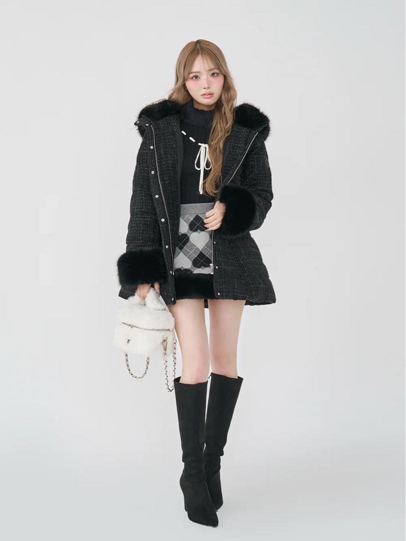 Darich レディミディツイードダウンコート BLK S