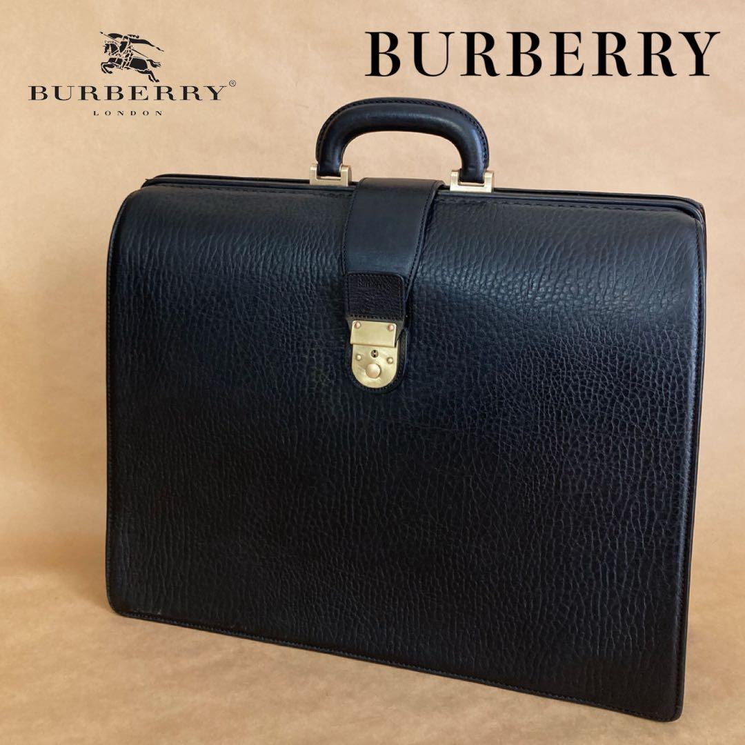 【希少】BURBERRY ダレスバッグ ブラック レザー シボ革 ビジネスバッグ