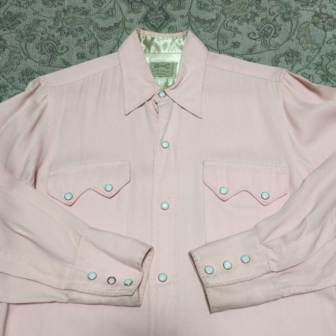 50s HbarC サーモンピンク レーヨンギャバシャツ