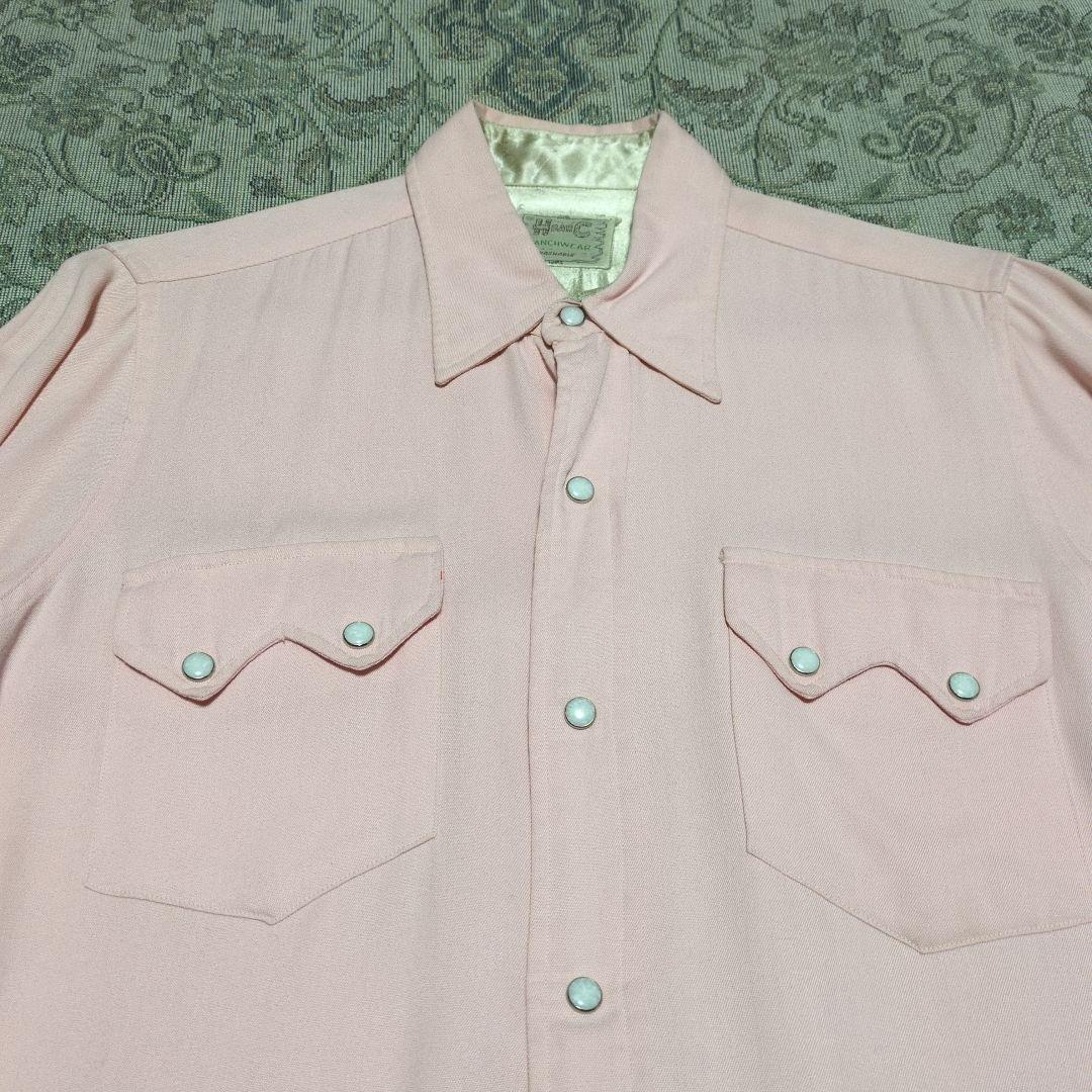 50s HbarC サーモンピンク レーヨンギャバシャツ