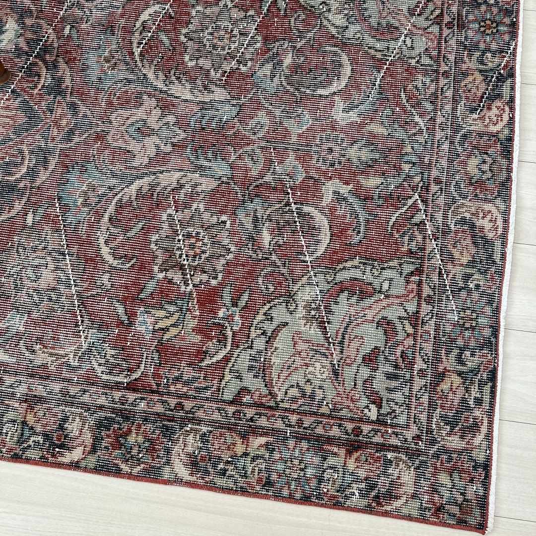 トルコヴィンテージラグ A67 ブラウンレッド ネイビー セージグリーン