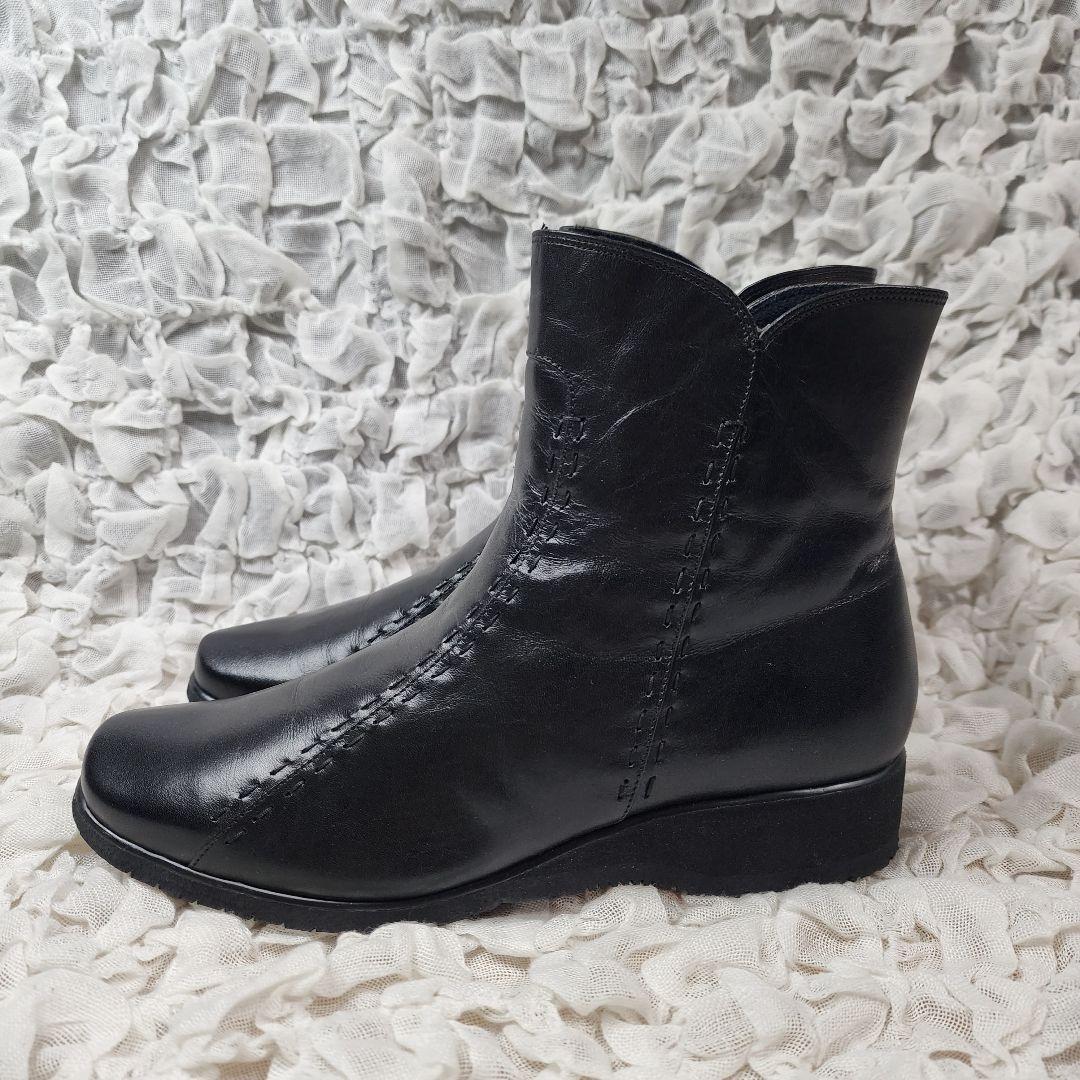 未使用 ペダラ スクエアトゥ サイドジップ レザー ブーツ