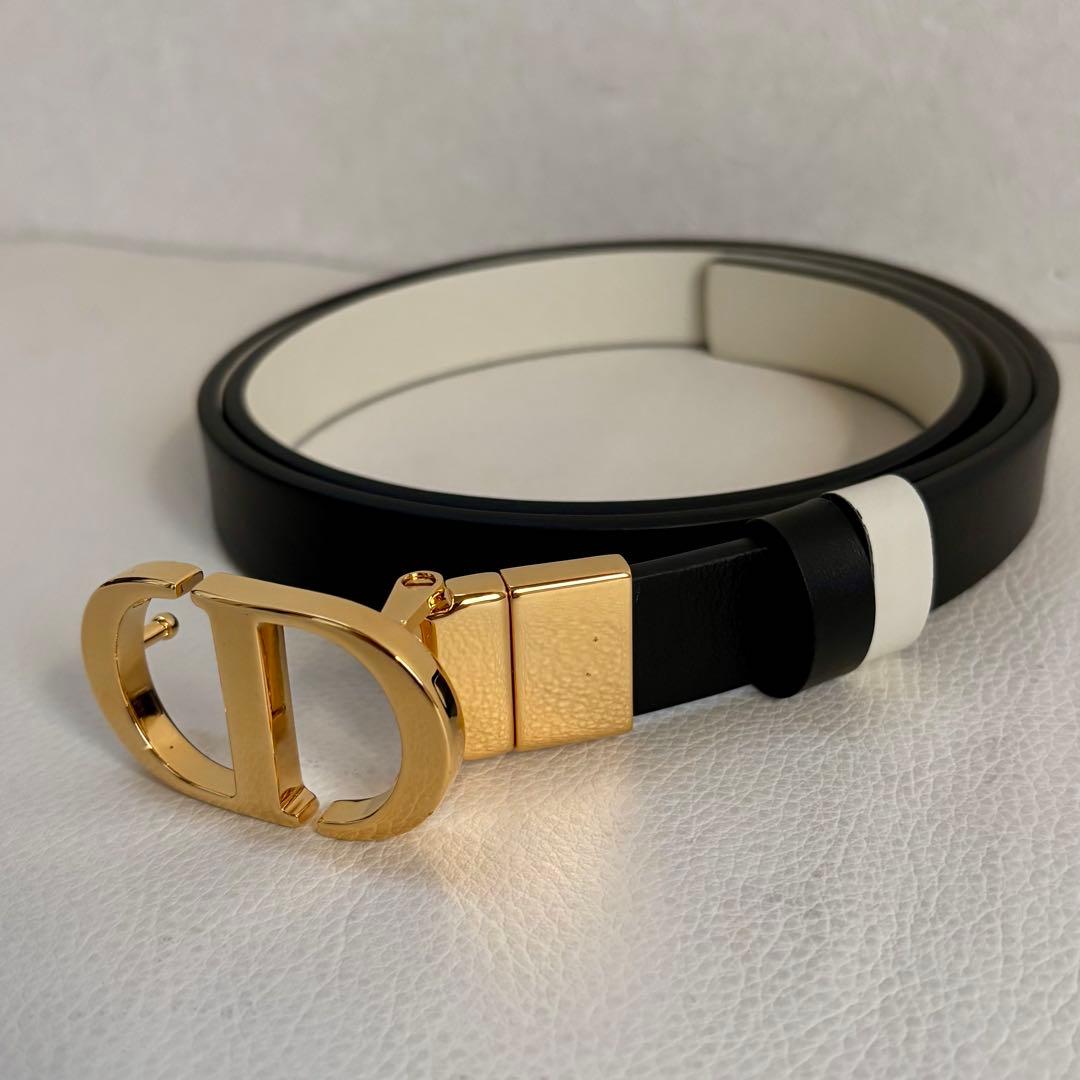 【未使用保管品】【ディオール】30 モンテーニュ ベルト リバーシブル 黒/白