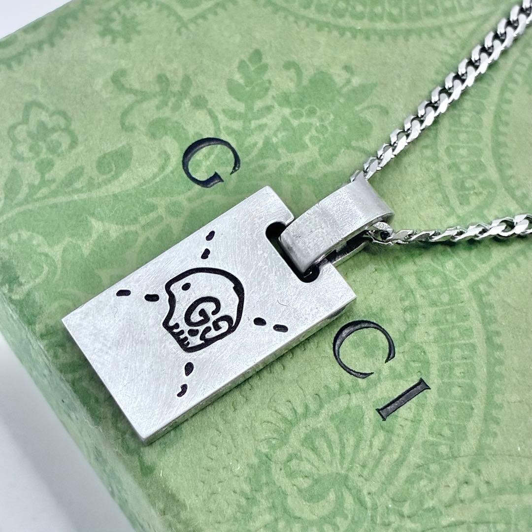 【美品】グッチ　GUCCI　ゴースト　スカル　ネックレス　スクエア　シルバー