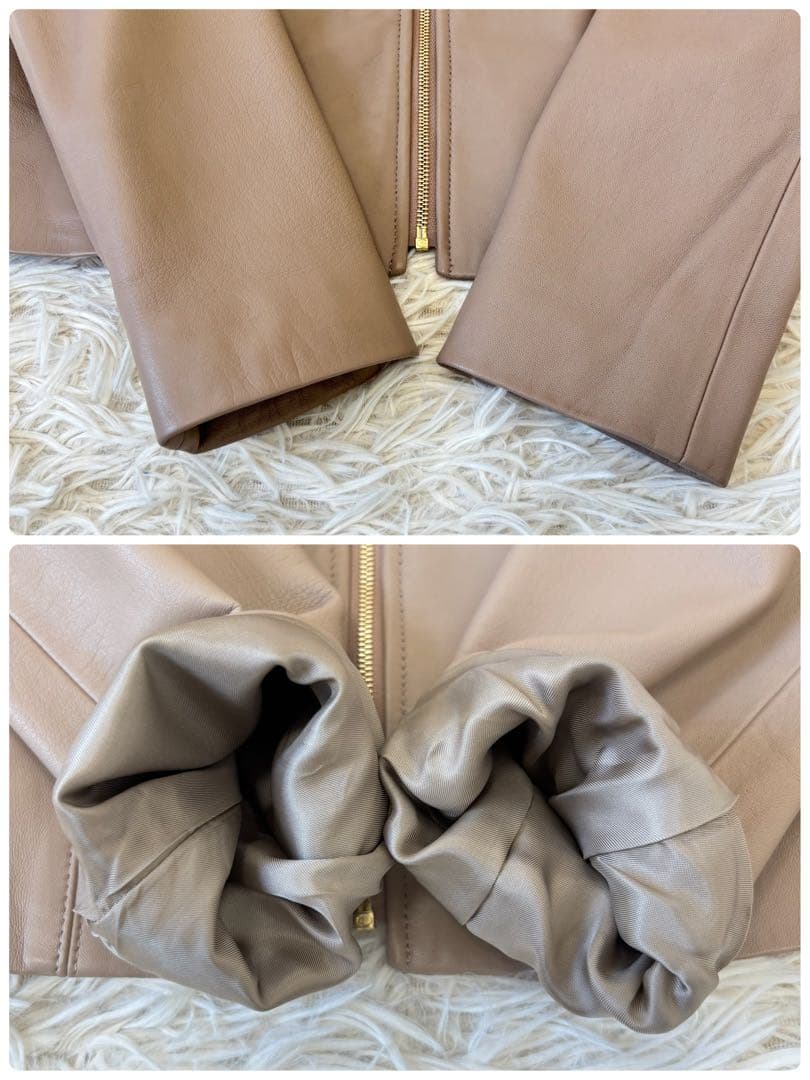 極美品　アナイ　シープレザージャケット　ベージュ　36 ジッパー　ノーカラー羊革