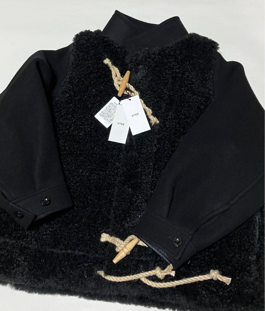 HYKE ダブルフェイス シアリング ダッフルジャケット ブラック サイズ2