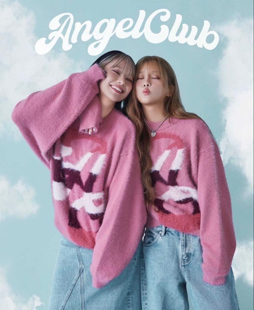 ANGEL オーバーサイズ グラデーションロゴ ニット ピンク