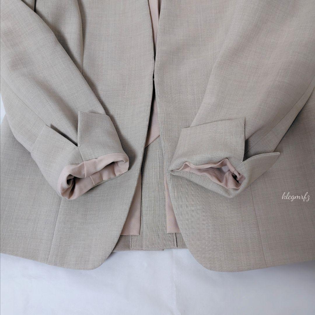 美品 INDIVI 洗える リバー 二重織 ノーカラー ジャケット セットアップ