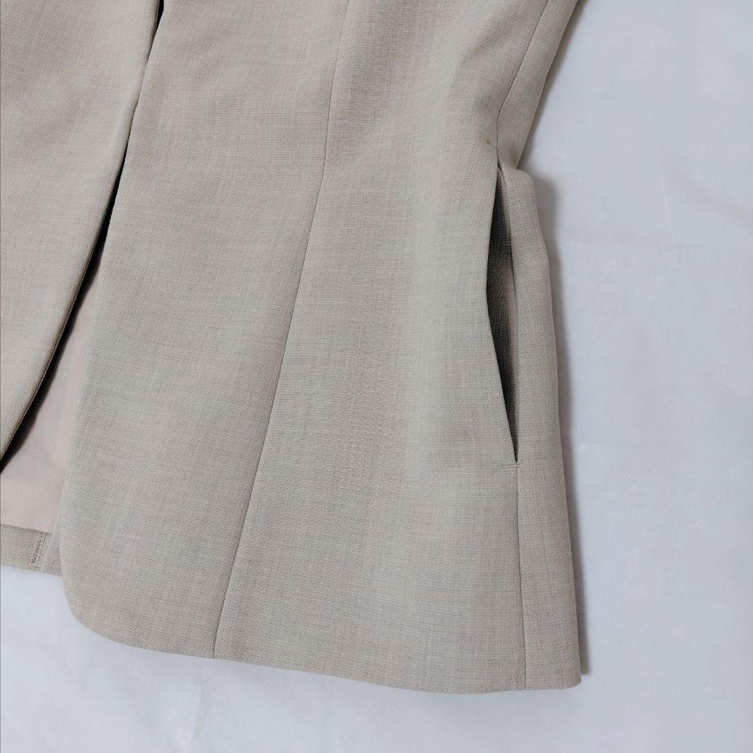 美品 INDIVI 洗える リバー 二重織 ノーカラー ジャケット セットアップ