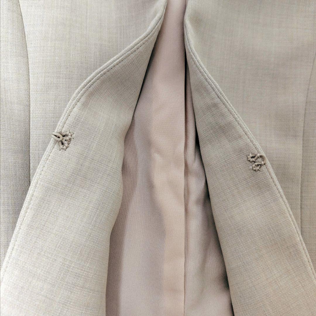 美品 INDIVI 洗える リバー 二重織 ノーカラー ジャケット セットアップ