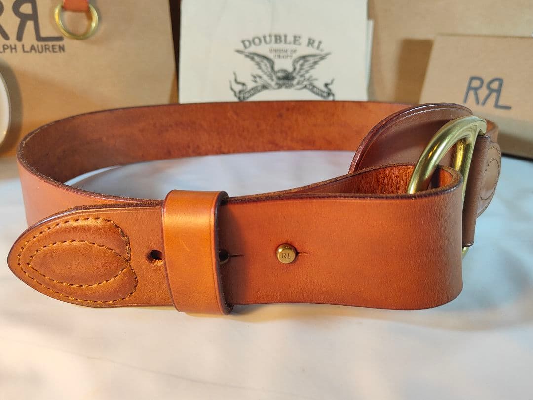 【極美品】ラルフローレン　正規品　高級ゴールドリングベルト　厚本革ドレスベルト