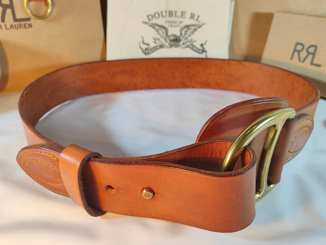 【極美品】ラルフローレン　正規品　高級ゴールドリングベルト　厚本革ドレスベルト