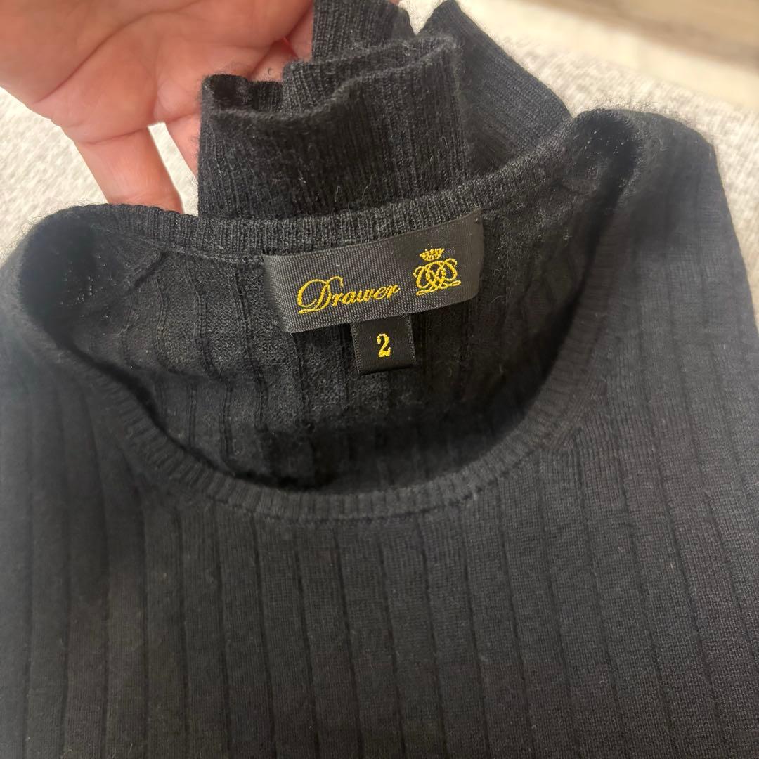 【美品】ドゥロワー 18G カシミヤシルクリブクルーネックニット 2