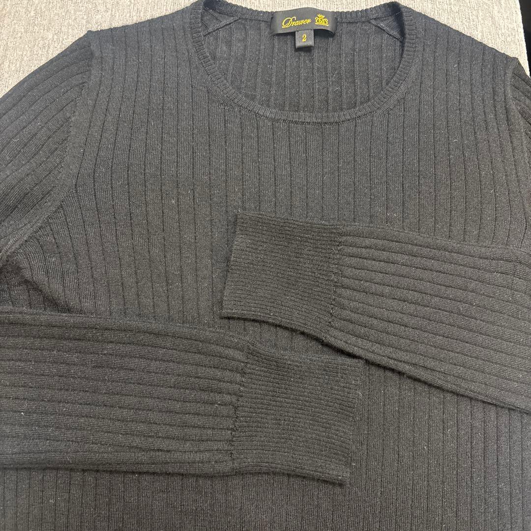 【美品】ドゥロワー 18G カシミヤシルクリブクルーネックニット 2