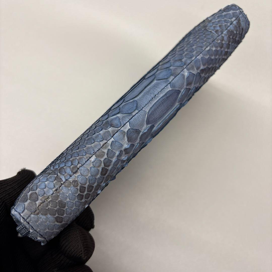 ネイビー　パイソン財布　パイソン　長財布　財布　蛇革　本革　レアカラー