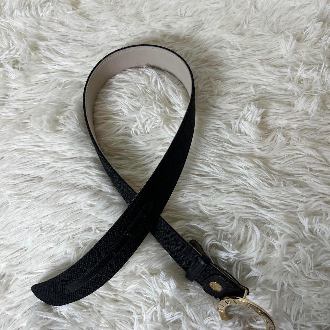 未使用級　BVLGARI ベルト　サークルロゴ　キャンバス　レザー　イタリア製