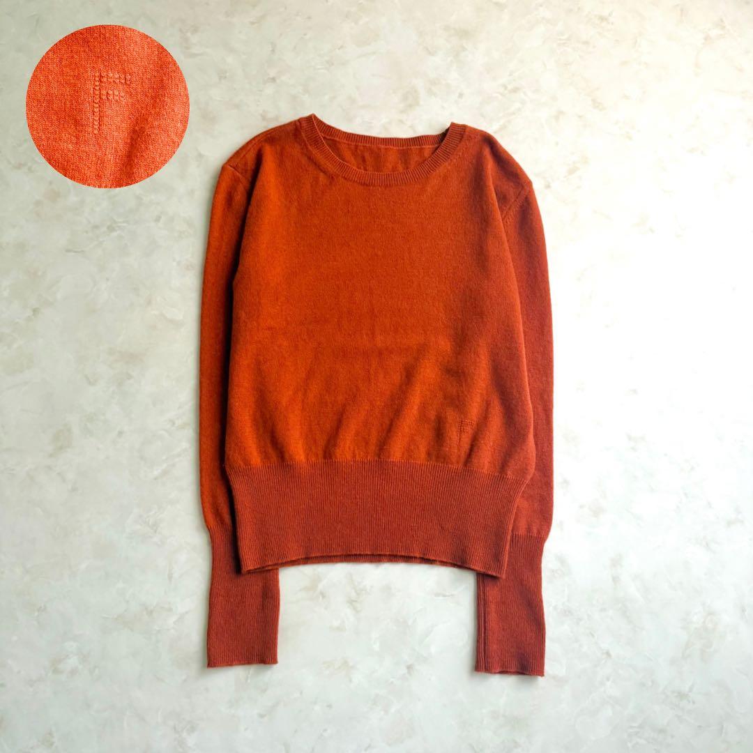 フォクシー カシミヤ100% 春ニット　オレンジ 40 ロゴ付き　FOXEY