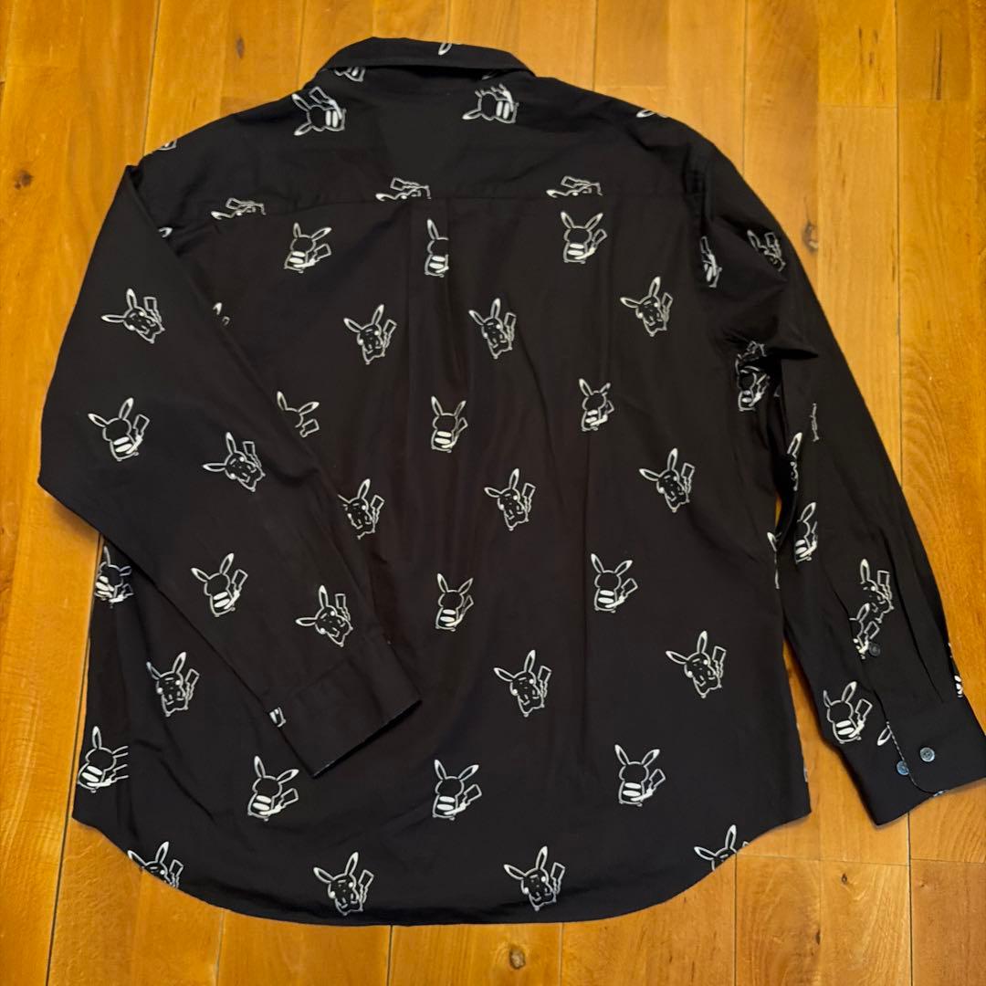 【希少】ポケモンシャツ ピカチュウ 総柄 長袖シャツ ワイド　ブラック　M