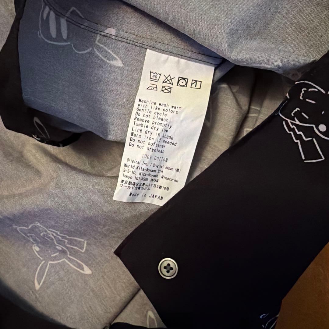 【希少】ポケモンシャツ ピカチュウ 総柄 長袖シャツ ワイド　ブラック　M