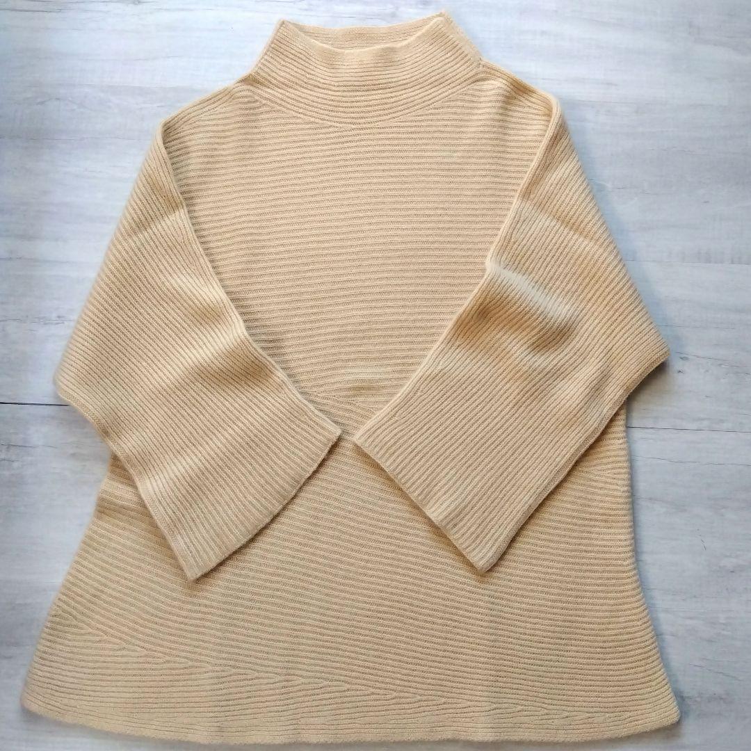 【ザロウ】カシミヤ100％　ボートネック　リブ編みニット　ビッグシルエット