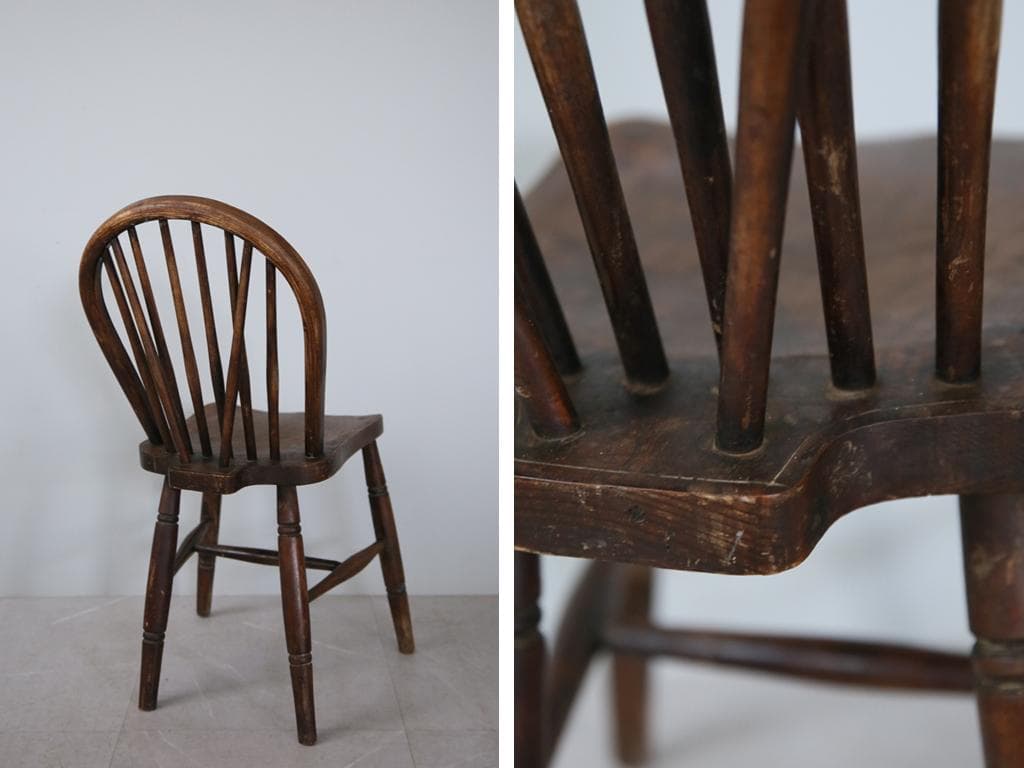 英国アンティーク木製キッチンチェア/ダイニングイス椅子/飾り棚(91-178)