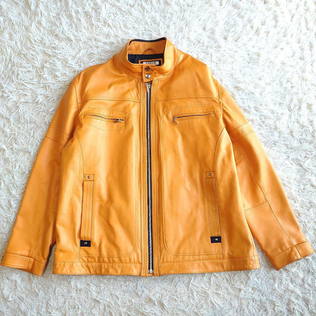 【美品】バジエ シングルライダース 羊革 レザー刺繍 レザージャケット XL