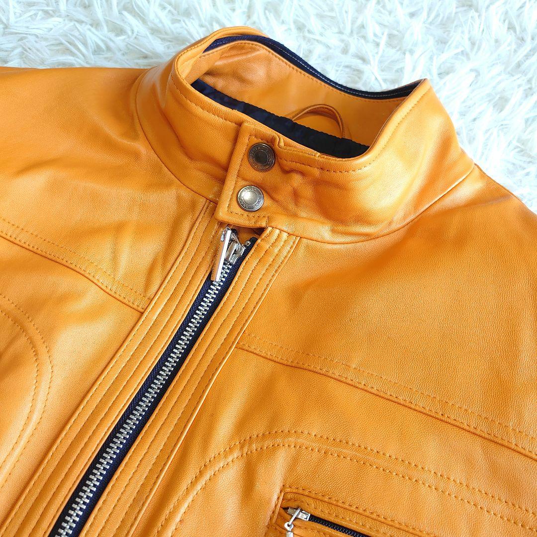 【美品】バジエ シングルライダース 羊革 レザー刺繍 レザージャケット XL