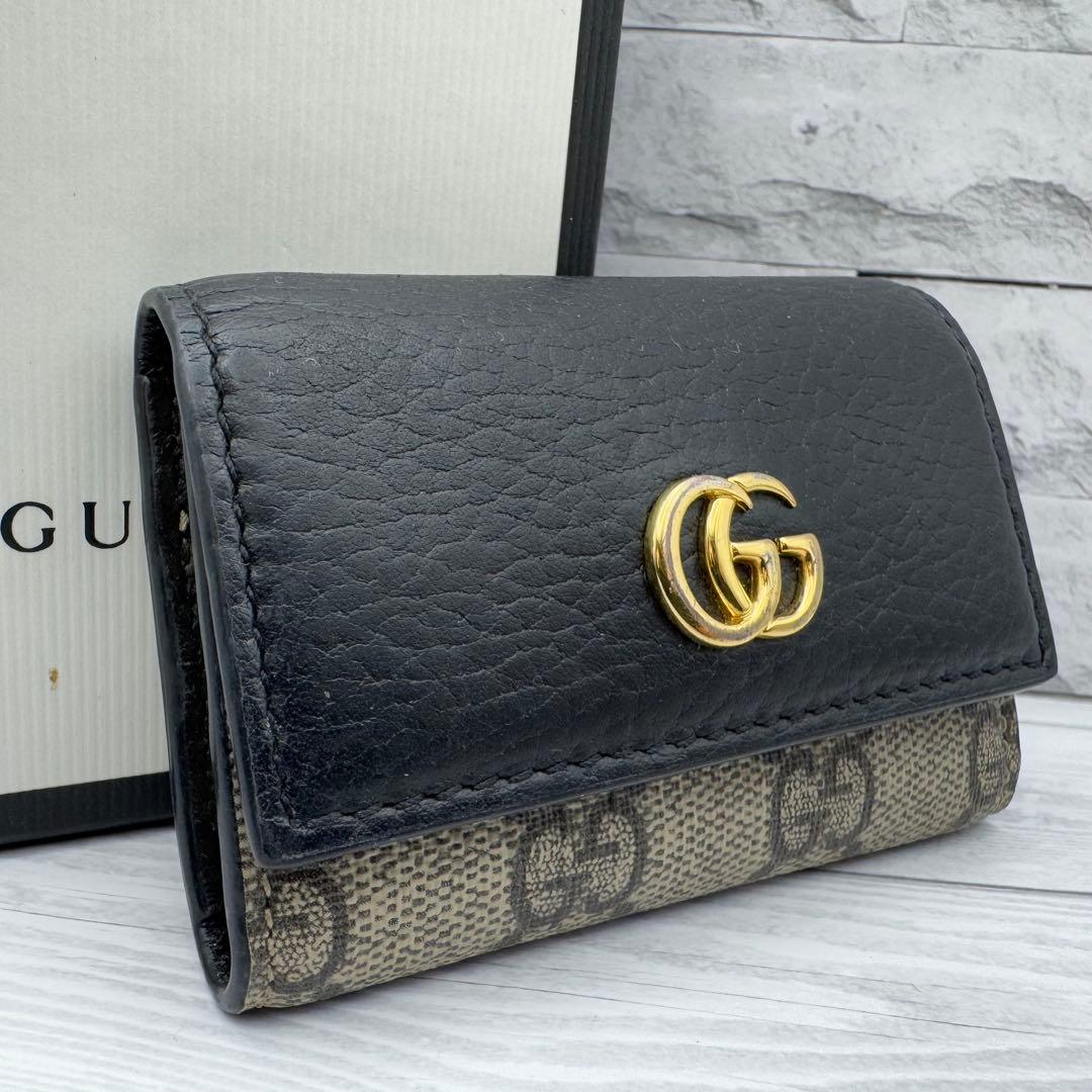 【美品】GUCCI　キーケース　6連　 マーモント　スプリーム　レザー ブラウン