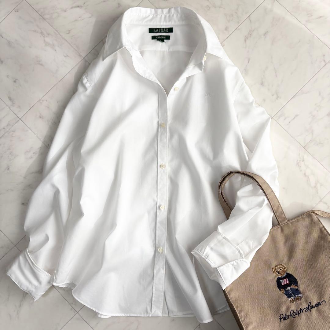 【ローレンラルフローレン】長袖シャツ　コットン　刺繍　大きいサイズ　白　XL