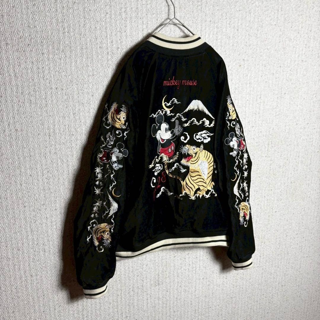 【別珍　リバーシブル】Disney スカジャン　ミッキー　ベロア　袖刺繍　M
