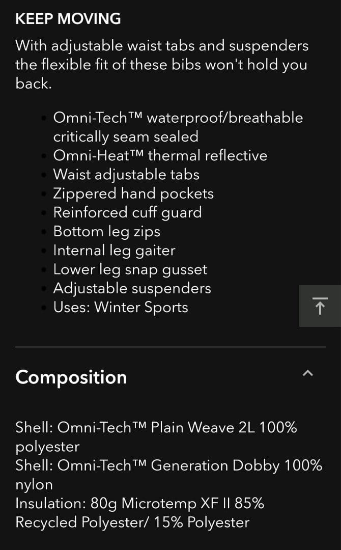 Columbia ice venture bib XL shortアメリカサイズ