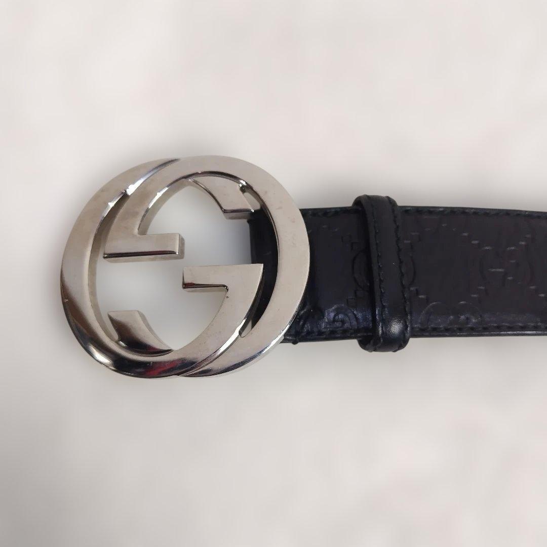 ✨極美品✨ GUCCIベルト インターロッキング  シルバー グッチシマ　黒