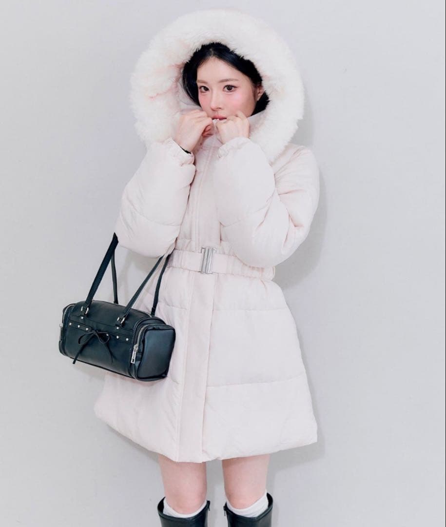 OLIVE des OLIVウエストベルト付き中綿コート　ピンク