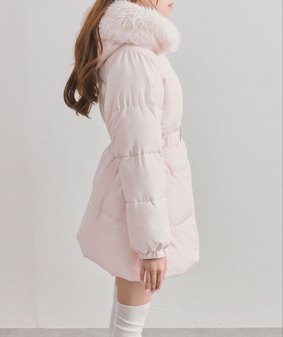 OLIVE des OLIVウエストベルト付き中綿コート　ピンク