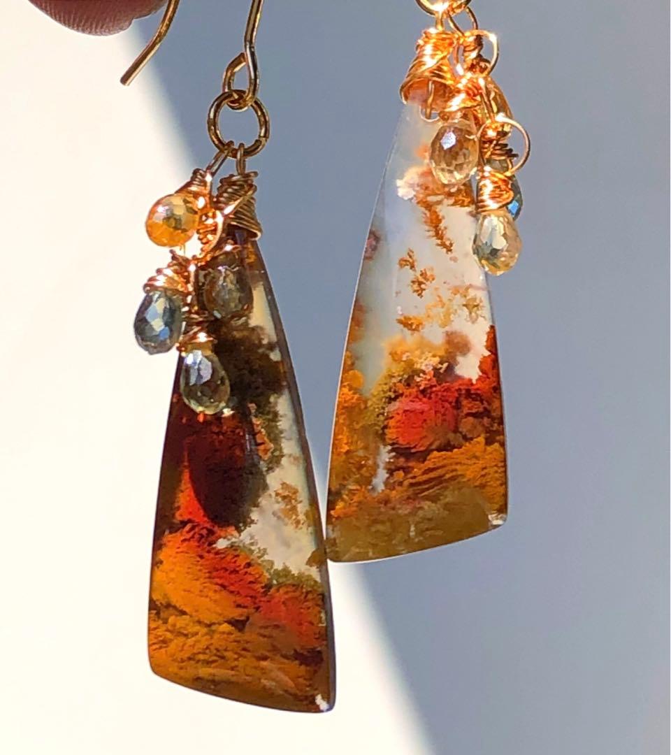 天然石☆超大粒アゲートドゥルージーのピアス14kgf