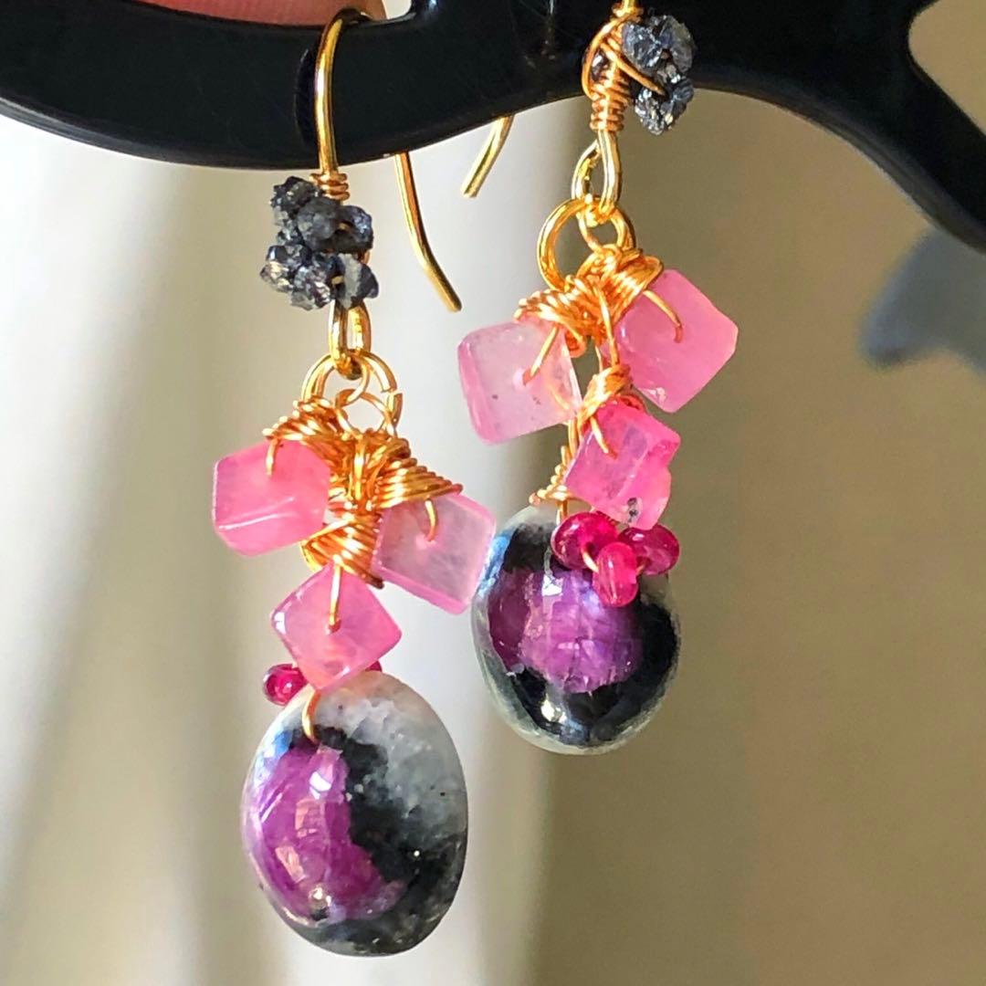 天然石☆超大粒アゲートドゥルージーのピアス14kgf