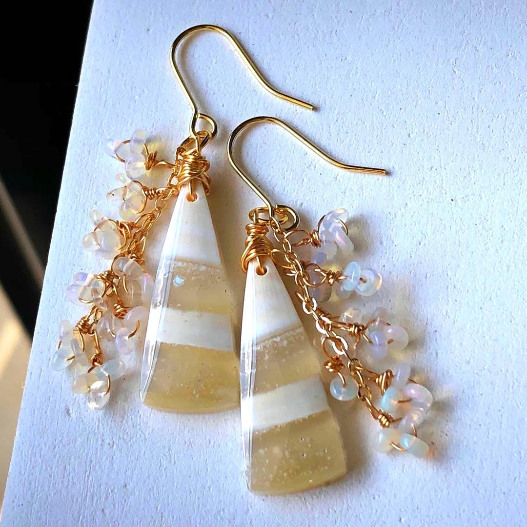 天然石☆超大粒アゲートドゥルージーのピアス14kgf