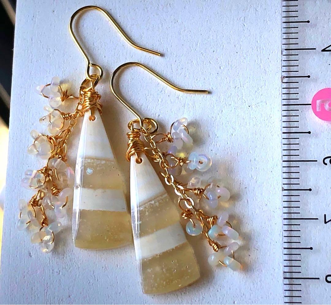 天然石☆超大粒アゲートドゥルージーのピアス14kgf