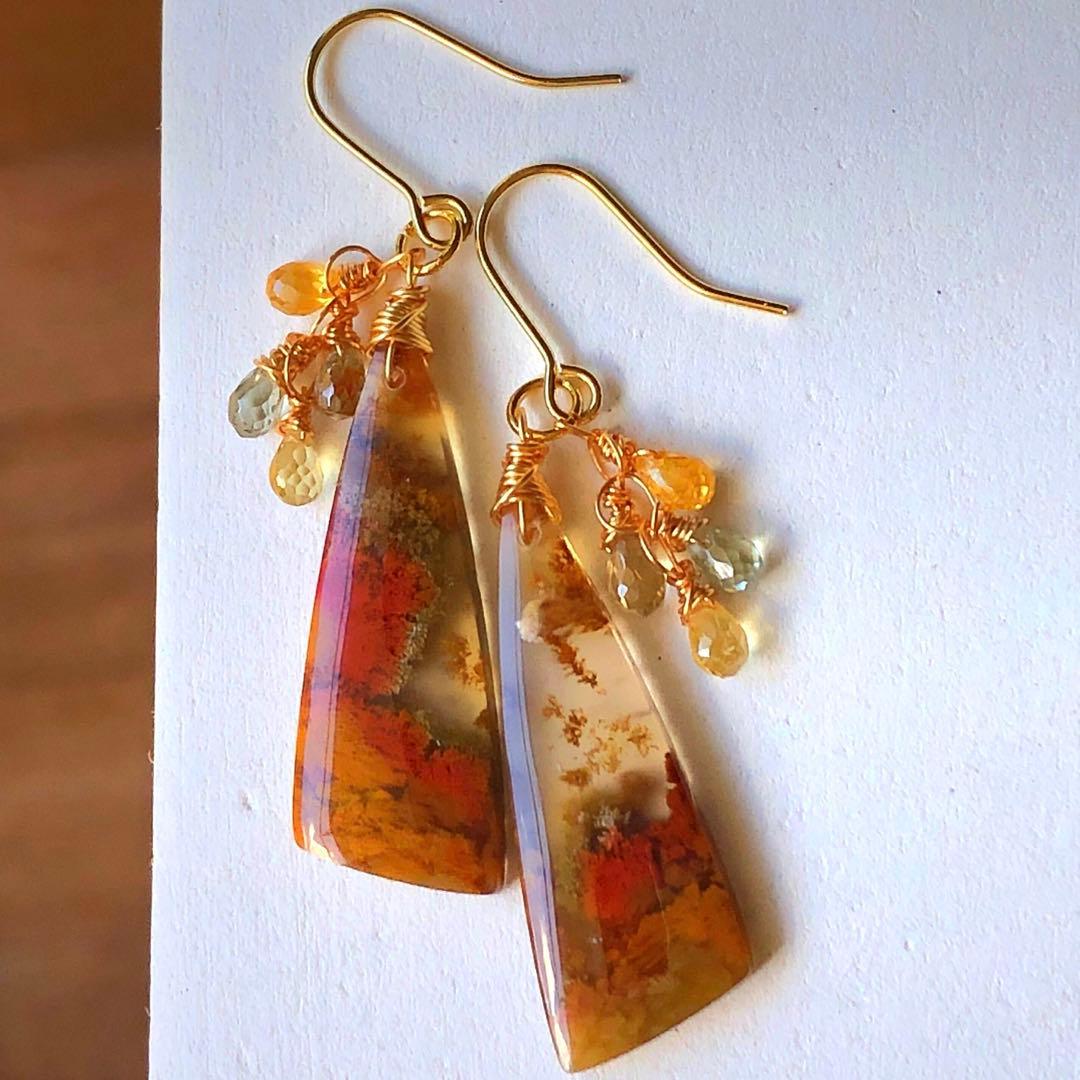 天然石☆超大粒アゲートドゥルージーのピアス14kgf