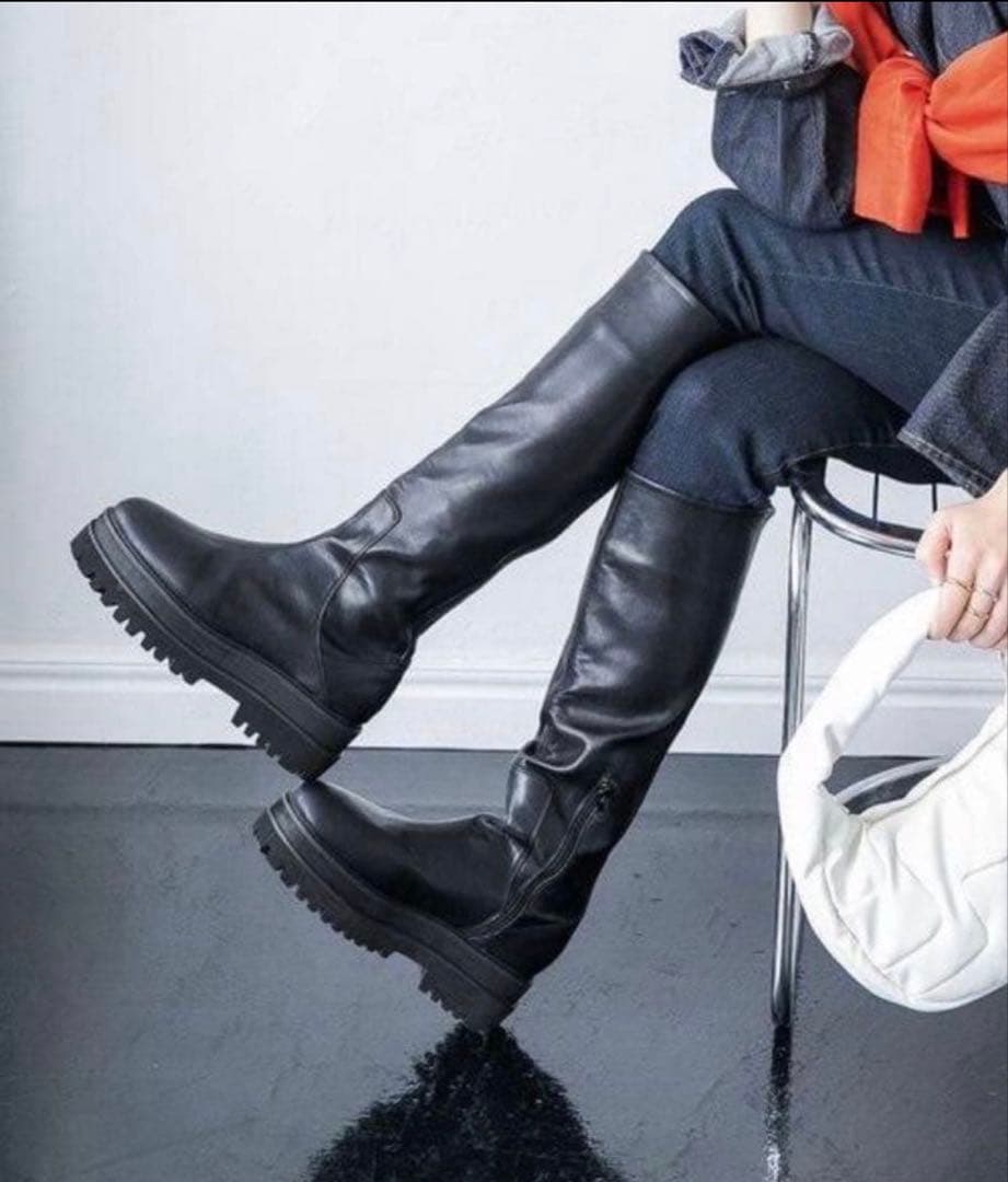 新品JEANASIS ビガーロングブーツL BLACK ジーナシス 厚底ブーツ