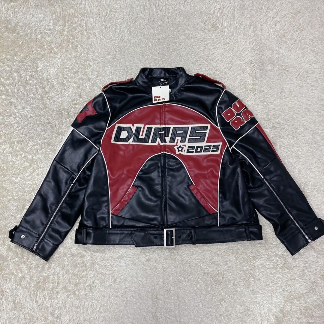 『未使用』DURAS デュラス　レザージャケット　シングルライダー　刺繍