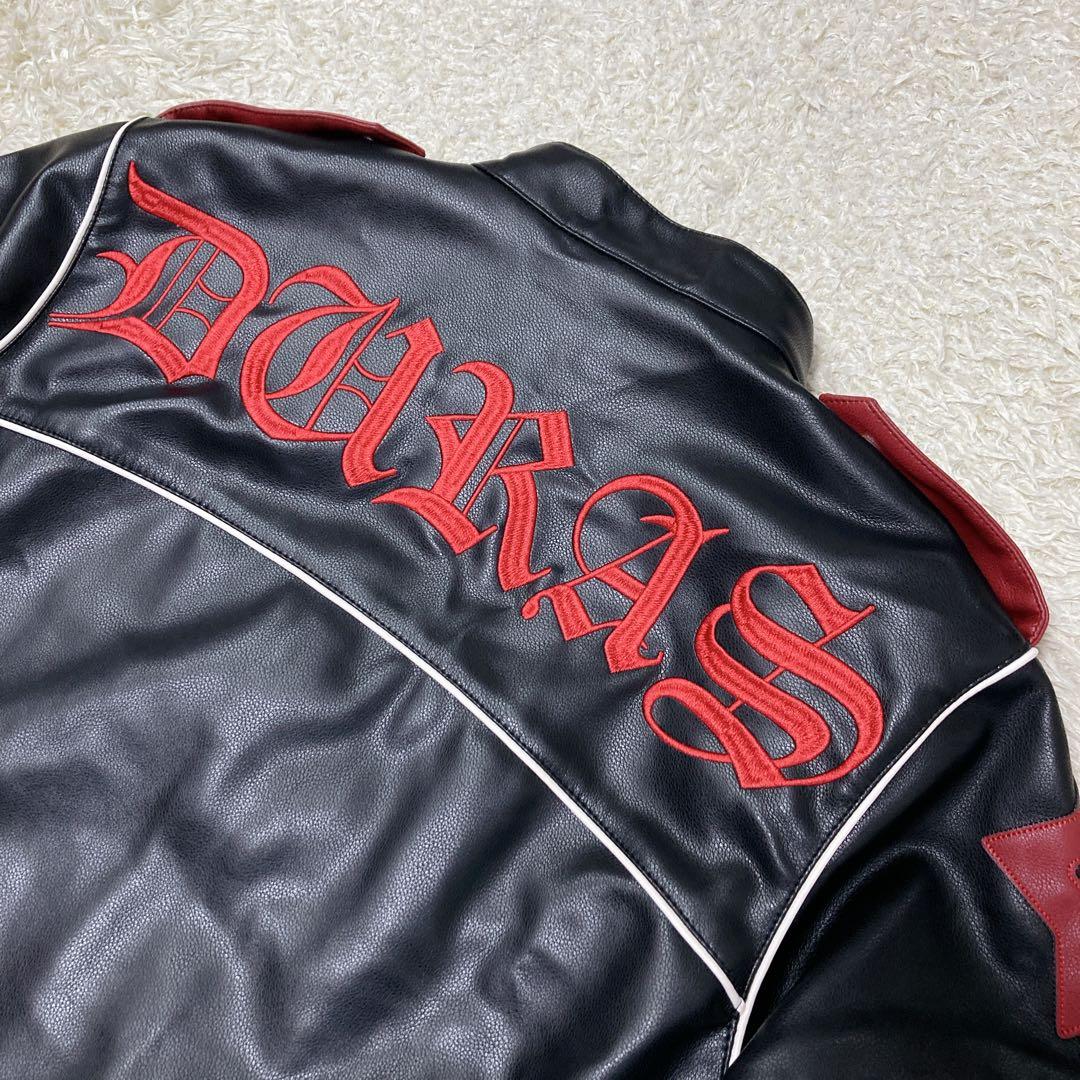 『未使用』DURAS デュラス　レザージャケット　シングルライダー　刺繍