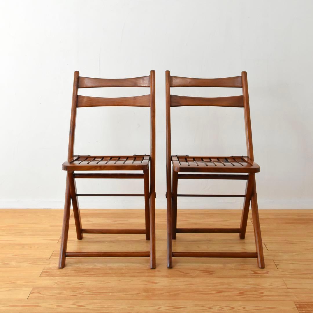 折りたたみ椅子　チーク　2脚セット