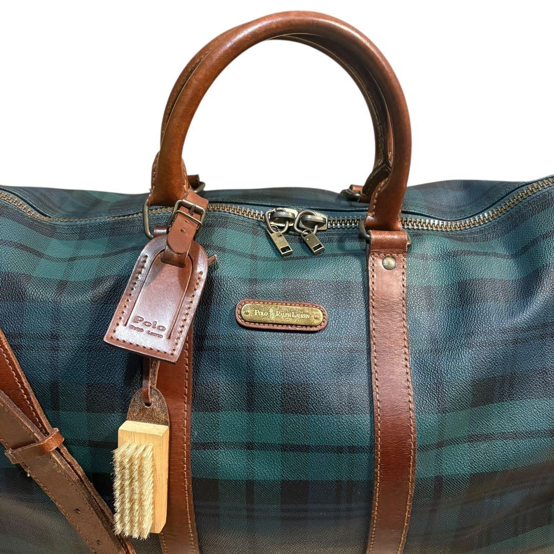 ポロラルフローレン ボストンバッグ 2way グリーン PVC チェック 大容量