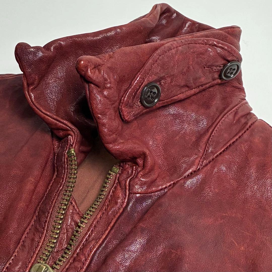 【美品】ジョンブル/特殊ヴィンテージ加工ラムレザージャケット/ライダース/羊革