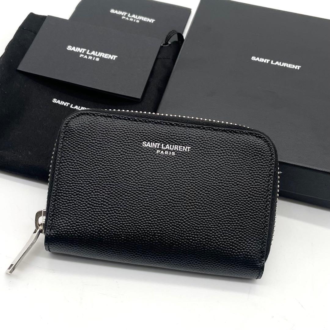 【新品同様】サンローラン ケース ラウンドジップ キャビアスキン ブラック